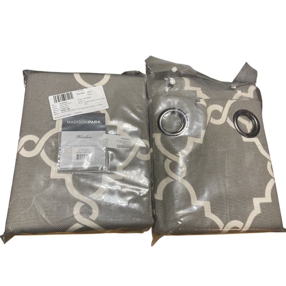 Madison Park Saratoga Print Grommet Window Curtain Panels SET OF 2 Gray‎